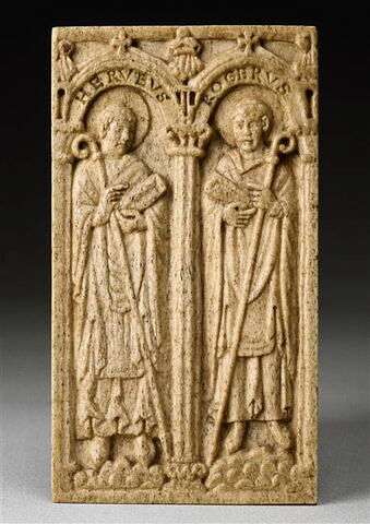 Plaque de reliure : deux évêques de Beauvais : Hervé (987-998) et Roger (mort en 1016 ou 1022), fils d'Eudes Ier de Champagne et de Blois, chancelier du roi
