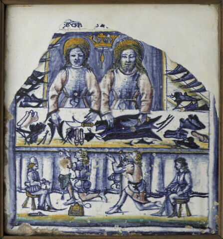 Plaque rectangulaire : saint Crépin et saint Crépinien dans leur atelier, image 3/4