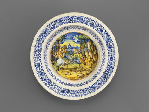 Plat rond : saint Georges terrassant le dragon