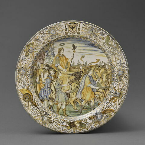 Plat rond : Triomphe de Scipion et armoiries de Carlo Vincenzo Ottoni de Matelica, évêque de Cesena (?)