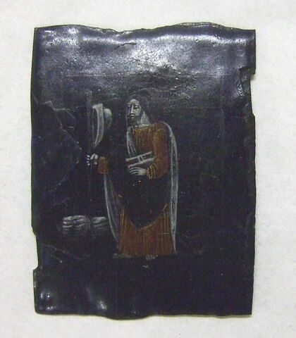 Plaque rectangulaire en émail peint polychrome : Saint Jacques, image 1/5