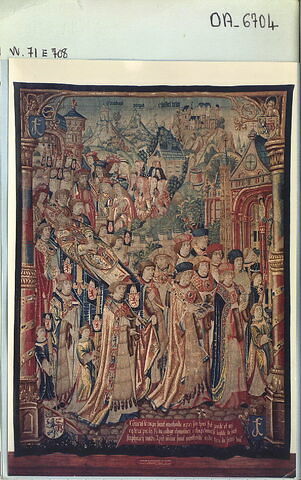 Tapisserie : 8ème pièce de la tenture de saint Anatoile de Salins représentant les funérailles de saint Anatoile, image 2/3