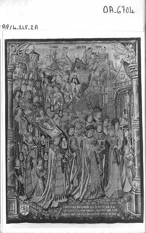 Tapisserie : 8ème pièce de la tenture de saint Anatoile de Salins représentant les funérailles de saint Anatoile, image 3/3