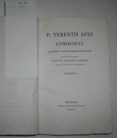 Ouvrage en latin : Terentius en 3 volumes ayant appartenu au duc de Reichstadt, image 1/1