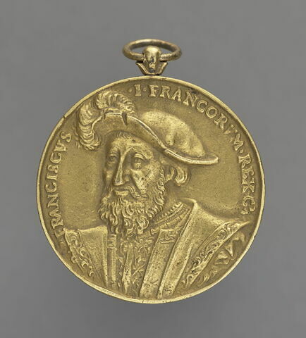 Médaille : François Ier / une salamandre entourée d'une couronne et surmontée d'une couronne royale, image 1/2