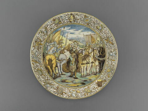 Plat rond : Alexandre couvrant Darius de sa chlamyde
