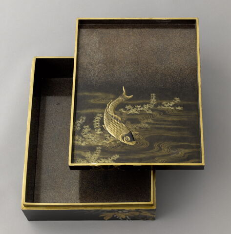 Boîte à documents laquée (bunko) : glycines et poisson, image 14/14