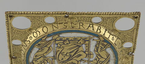 Plaque ronde provenant d'un phylactère (?) : Christ juge entre deux anges porteurs des instruments de la Passion, image 4/13