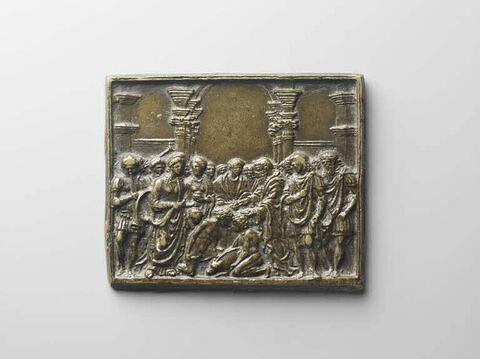 Plaquette : sacrifice antique d'un porc