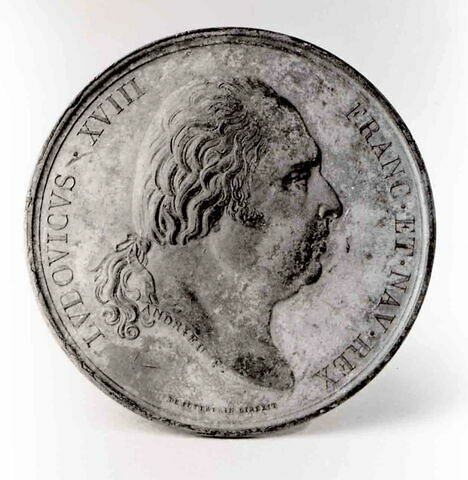 Médaille : Louis XVIII, 1ère effigie, cliché de droit, image 1/1