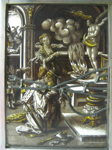 Panneau rectangulaire : Salomon adorant une idole ou sacrifiant aux faux dieux, image 2/2