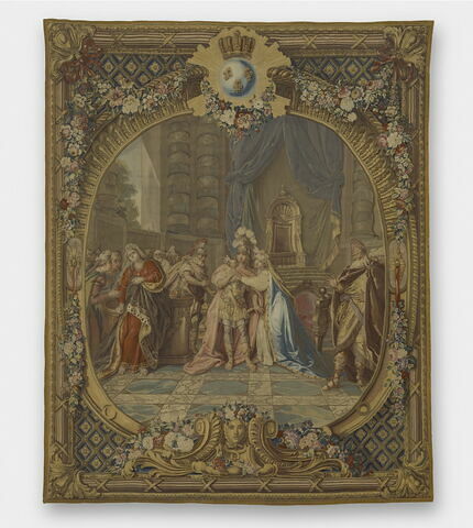 Rodogune de Corneille, de la tenture des Scènes d'Opéra, de Tragédie et de Comédie, accordée par Louis XV au comte de Choiseul, duc de Praslin, en 1763
Offerte par Louis XV au duc de Choiseul en 1766