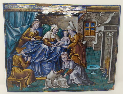 Plaque : La Naissance de la Vierge, d'une série de deux sur la Vie de la Vierge (MR 2537)