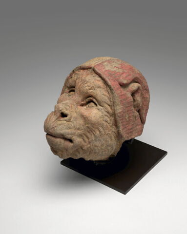 Tête de singe avec un bonnet rouge et blanc