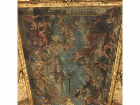 La Gloire et la Vérité couronnant les oeuvres du Génie - Les divers âges du Louvre. 
Composition centrale : Allégorie avec Napoléon III et l'impératrice Eugénie., image 3/4