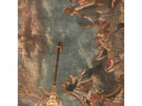 La Gloire et la Vérité couronnant les oeuvres du Génie - Les divers âges du Louvre. 
Composition centrale : Allégorie avec Napoléon III et l'impératrice Eugénie., image 4/4