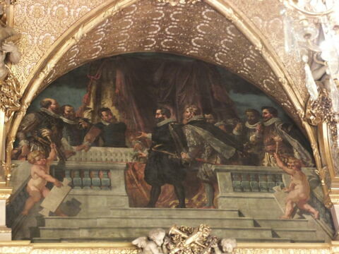 La Gloire et la Vérité couronnant les oeuvres du Génie - Les divers âges du Louvre. 
Présentation à Henri IV de la Galerie du bord de l'eau, image 2/4
