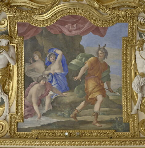 Plafond : Salle des Saisons - Diane et Actéon, au dessus de la corniche, côté sud