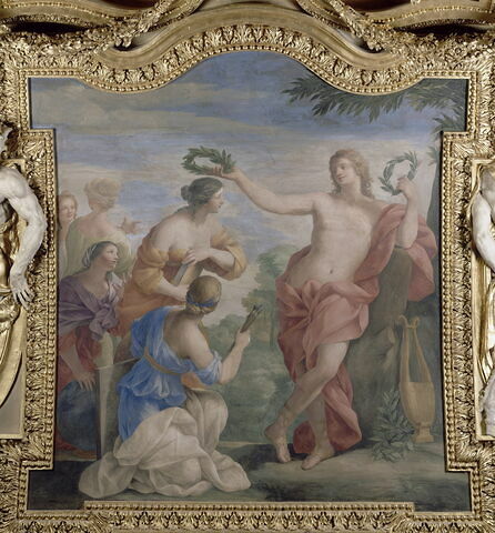 Plafond : Salle des Saisons -Apollon et les Muses,  au dessus de la corniche, côté nord,