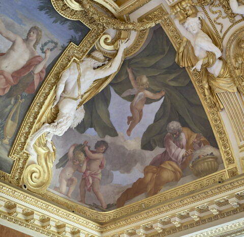 Plafond : Salle des Saisons -L'Hiver, au dessus de la corniche, angle nord-est, image 2/8