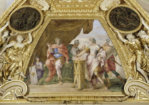 Plafond : Salle de Septime Sévère - Mucius Scaevola, au dessus de la corniche, côté sud., image 5/6