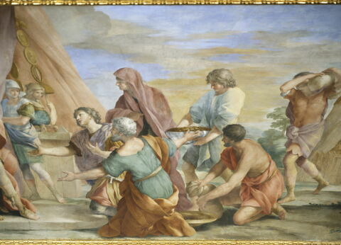 Plafond : Salle de Septime Sévère - La Continence de Scipion, au dessus de la corniche, côté est., image 12/15