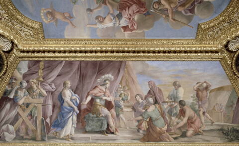 Plafond : Salle de Septime Sévère - La Continence de Scipion, au dessus de la corniche, côté est., image 11/15