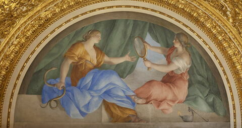 Plafond : Salle des Antonins - La Prudence et la Prévoyance, au dessus de la corniche, côté ouest, au centre., image 1/5