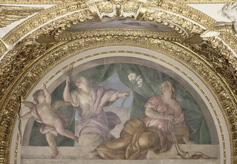 Plafond : Salle des Antonins - La Continence et la Vertu, au dessus de la corniche, côté ouest au centre., image 5/5