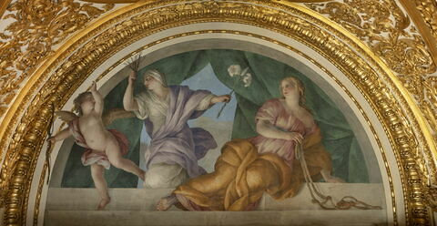 Plafond : Salle des Antonins - La Continence et la Vertu, au dessus de la corniche, côté ouest au centre., image 1/5