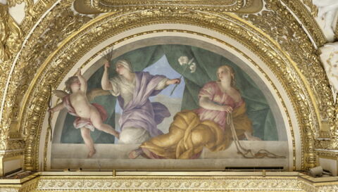 Plafond : Salle des Antonins - La Continence et la Vertu, au dessus de la corniche, côté ouest au centre., image 2/6
