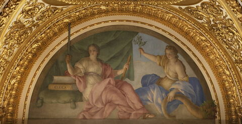 Plafond : Salle des Antonins - La Justice et l'Abondance, au dessus de la corniche, côté est au centre, image 1/5