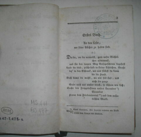 Traduction allemande d'auteurs latins ayant appartenu au duc de Reichstadt : Marcus Valerius Martialis..., V, Vienne, 1793. Cinquième volume sur un ensemble de cinq. 5 volumes in-12, demi-reliure.