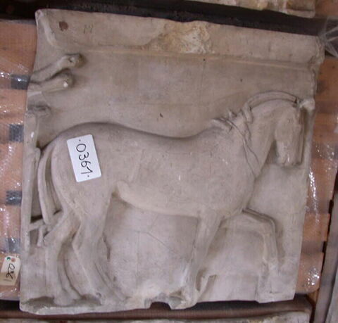 Tirage d’une plaque représentant deux chevaux et l'avant d'un char, image 1/1