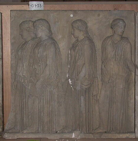 Tirage d'une plaque de la frise est du Parthénon représentant quatre ergastines