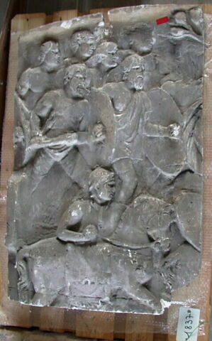 Tirage d’une plaque représentant un groupe de cavaliers