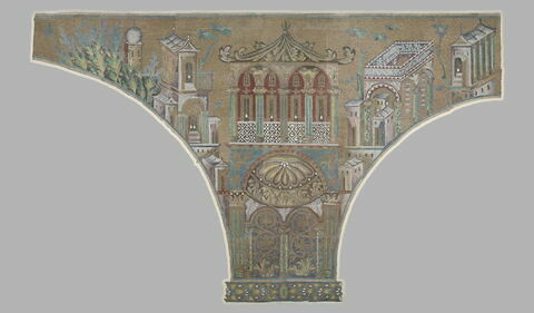 Panneau écoinçon avec un pavillon, relevé des mosaïques de la Grande Mosquée de Damas