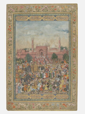 Cortège devant la grande mosquée de Delhi (page d'album)