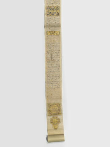 Rouleau coranique : 26e juz' : de la sourate 46 (Al ʾahqaf, al-aḥqāf), verset 1 à la sourate 51 (Ceux qui se déplacent rapidement, al-ḏāriyāt), verset 30, image 2/15