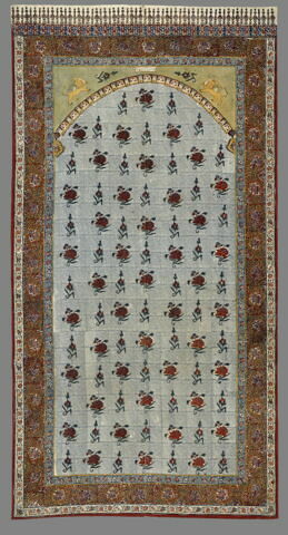 Tenture (qalamkar) à niche meublée de touffes fleuries