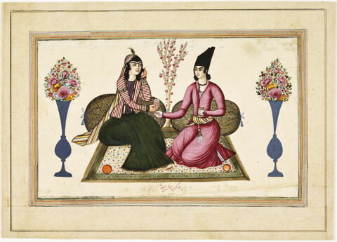 Couple d'amoureux entre deux vases