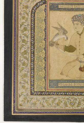 Jeune homme au faucon ; dessin remonté dans une marge enluminée, image 3/7