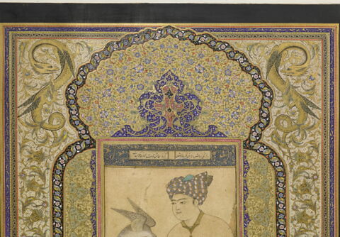Jeune homme au faucon ; dessin remonté dans une marge enluminée, image 2/7