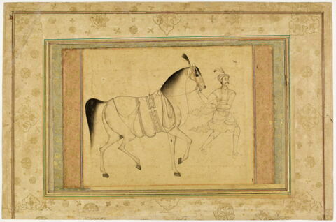 Cheval et palefrenier (page d'album)