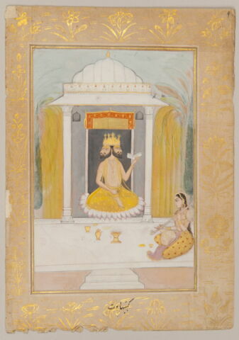 Khambavati Ragini : Femme hindou honorant le dieu Brahma (page d'un "Ragamala")