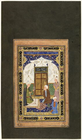 Quatre hommes dans un intérieur (page d'un manuscrit non identifié), image 1/3