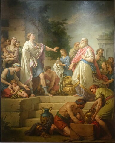 Fabricius, accompagné de sa famille, refuse les présents que Pyrrhus lui envoie