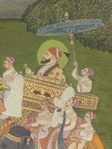 Abu al-Hasan Qutb Shah de Golconde à dos d'éléphant (page d'album), image 2/2