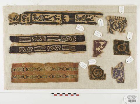 bande décorative d'habillement ; bande de poignet ; tabula ; fragments