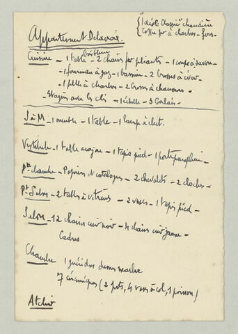 Début d'un inventaire mobilier de l'atelier de Delacroix, image 1/1